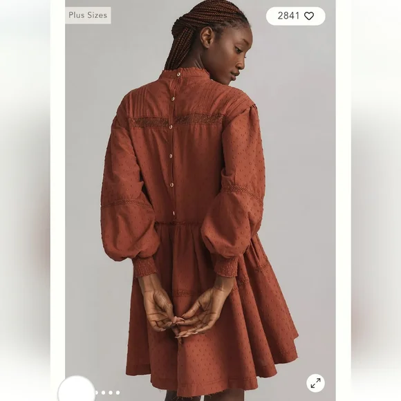 Anthroropologie BOHO Pilcro LongSleeve Mock-Neck Swing Orange Mini Midi Dress 2X - Picture 3 of 13